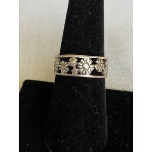 925 Sterling Silver flower ring band size 8 Vintage Estate jewelry